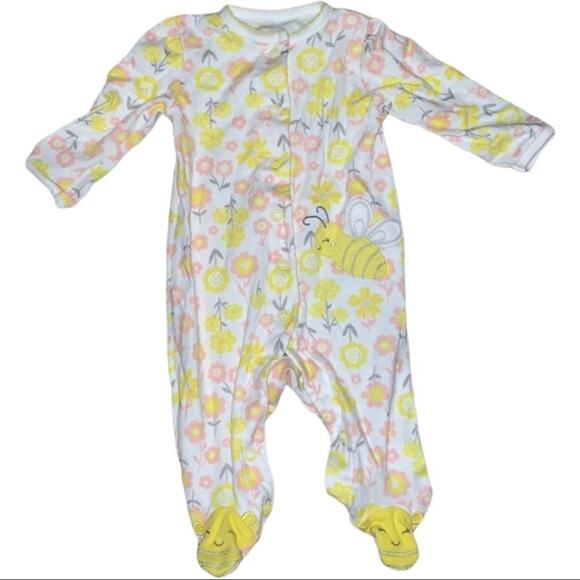 Child Of Mine Bee & flower footie pajama snap up front 0-3 months yellow white - Picture 1 of 4